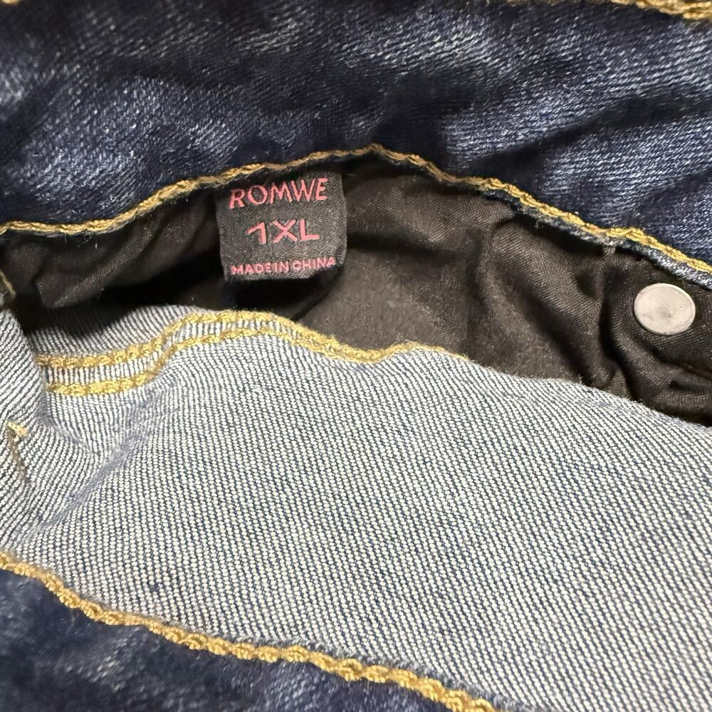 ROMWE Womens 1XL Denim Shorts NWT Blue Star Applique Y2K Festival Stretch - Picture 7 of 11